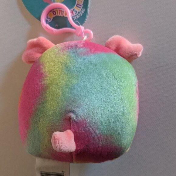 NWT 3.5" Shena Pink Tye Die Dog Purse Clip Squishmallows Fuzzy Puppy Rainbow NEW - Picture 3 of 7